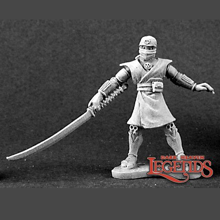 03081 Edo Male Ninja from the Dark Heaven Legends metal range by Reaper Miniatures sculpted by B Jackson. A metal miniatures representing a ninja holding a katana style weapon