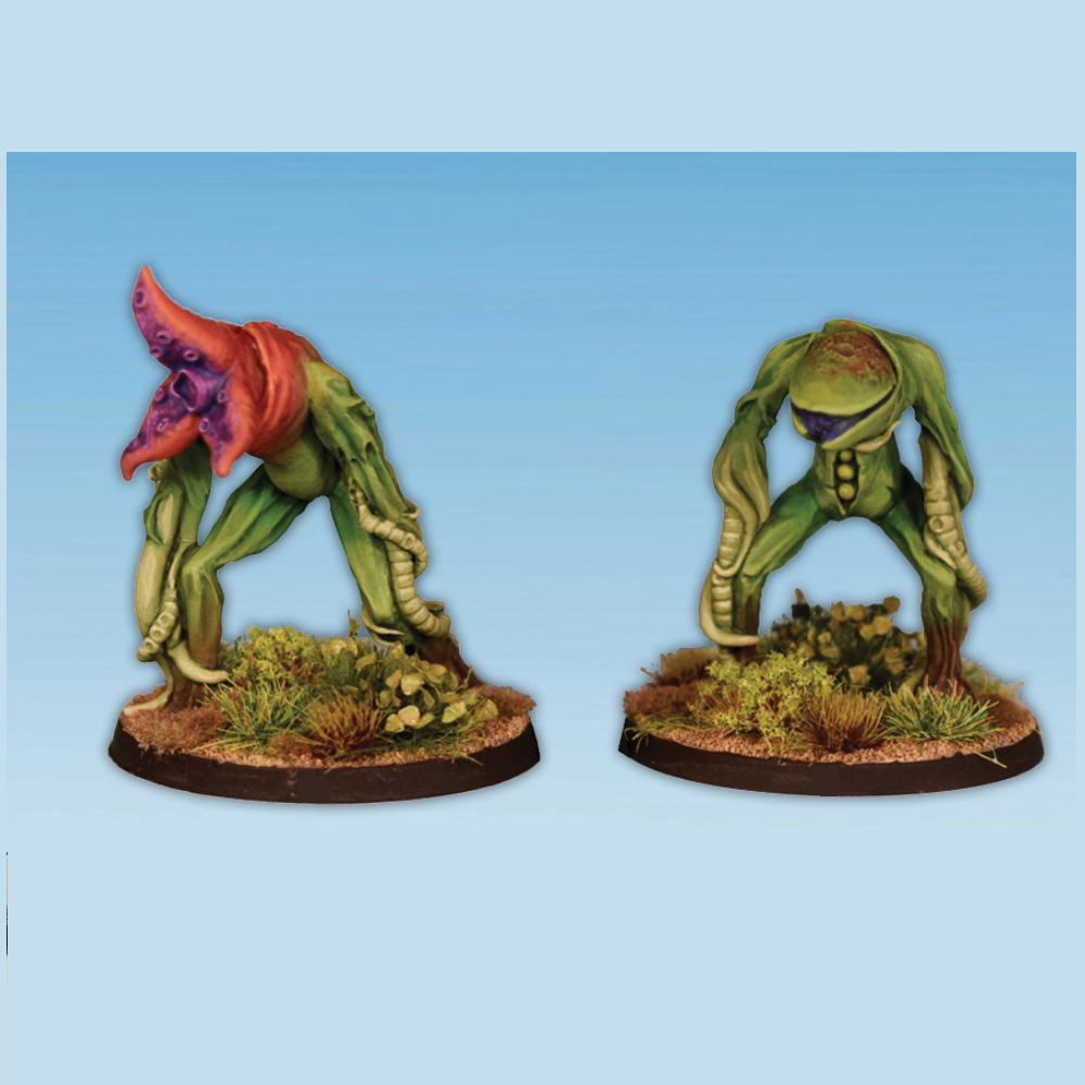 Creepers by Crooked Dice. A set of two metal figures representing plant creatures for your RPGs, jungle setting, swamp scenes and tabletop gaming needs.