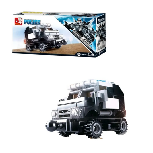 A boxed building block set shown...