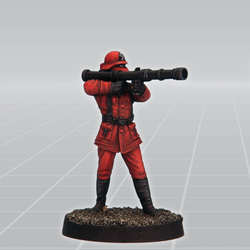 Scarlet Bazooka by Crooked Dice a white metal miniature for your tabletop games representing a soldier using a rocket launcher style weapon and wearing boots