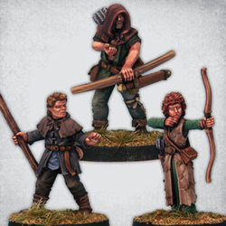 Robin Hood 1 by Crooked Dice.&nbsp; A set of three 28mm metal miniatures of characters from Sherwood Forest, members of Robin Hoods band of merry men, outlaws that fight for the poor with bows and arrows.&nbsp;