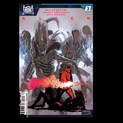 Alien #3 from Marvel Comics written by Declan Shalvey with art by Andrea Broccardo and Declan Shalvey. Bonus digital edition details inside. The Yutani family has decided to settle the invasion of LV-695 personally. But no corporate executive has the authority to tell a Xenomorph what to do.