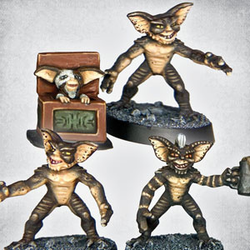 Gribblies 1 by Crooked Dice.&nbsp; A set of four 28mm metal miniatures of critters who you really should not have fed after midnight, making a great edition to your cult RPG or tabletop game.