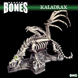 77996 Kaladrax Skeletal Dragon Boxed Set from Reaper Miniatures Dark Heaven Legends Bones range sculpted by Julie Guthrie. A fantastic skeletal dragon with bony wings making an awesome centrepiece for your tabletop gaming table.