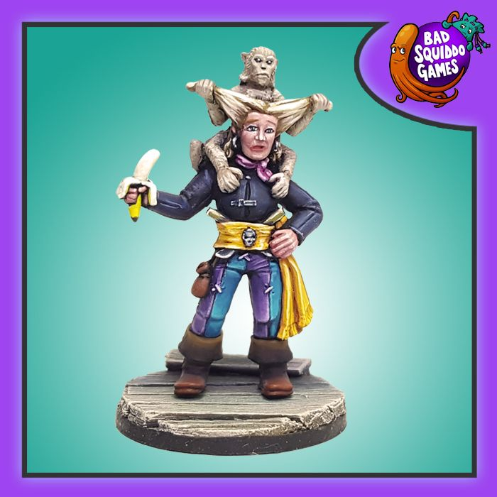 Monkeyin' Around, a resin miniature by Bad Squiddo Games sculpted by Shane Hoyle. A fun miniature of a pirate with a monkey sat on their shoulders pulling their hair for your tabletop games, RPGs and hobby needs