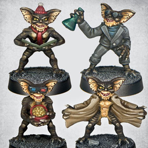 Gribblies 2 by Crooked Dice. A set of four 28mm metal miniatures of critters who you really should not have fed after midnight, making a great edition to your cult classic RPG or tabletop game. 