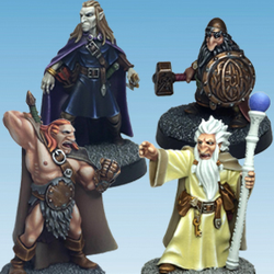 Adventurers 2 by Crooked Dice.&nbsp; A set of four metal figures representing adventurers for your gaming table needs including a barbarian, wizard, dwarf and elf with a traditional look and impressive noses.&nbsp; &nbsp;