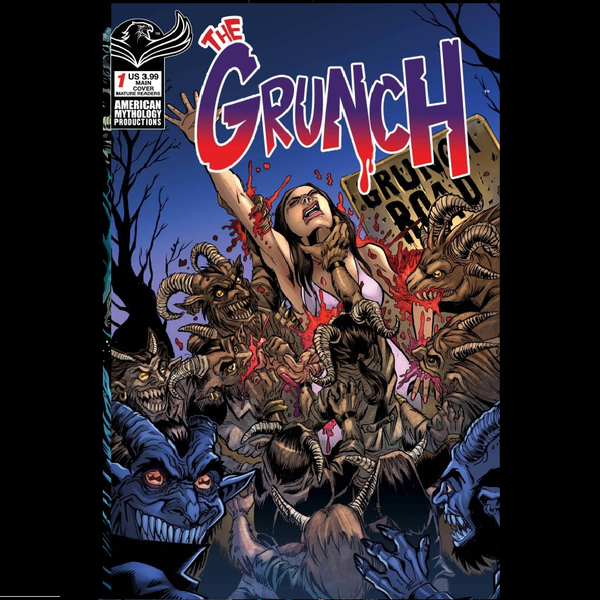 The Grunch #1 from American Mythology Productions written by James Kuhoric and SA Check with art by Claudio Avella. The woods are alive with the sound of Evil! Straight from the pages of the swampy legends of the Louisiana bayou comes a new generation of terror with bite! The Grunch! Part twisted human part ghastly beast and all teeth and hunge