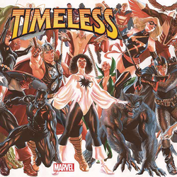 Timeless #1 wraparound gatefold cover variant from Marvel Comics written by Jackson Lanzing and Collin Kelly with art by Juann Cabal. 