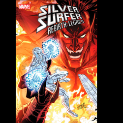 Silver Surfer Rebirth Legacy #5 from Marvel Comics written by Ron Marz with art by Ron Lim. The Surfer and Genis-Vell have survived Thanos, Galactus and time itself, but now it’s time for a date with the devil but what does the Lord of Darkness want with an Infinity Gem? 