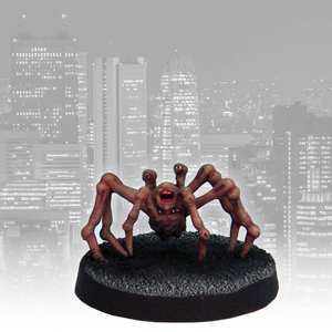 Head Thing by Crooked Dice a white metal 28mm scale miniatures for your tabletop games representing a disembodied human head made mobile by spider like legs, a very weird Thing