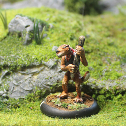 Chief Yaltog by Oakbound Studio. A lead pewter miniature of a fearsome weasel type creature holding a club making a great gang leader for your tabletop and RPGs.