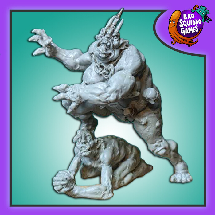Ghoul Matriarch, a resin miniature by Bad Squiddo Games sculpted by Paul Muller representing a higher ranking ghoul with one foot on the head of a lower ranking ghoul making great miniatures for your tabletop gaming, diorama and RPG needs