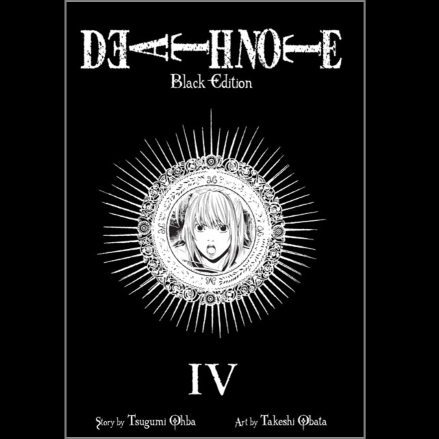 Death Note Black Edition Vol. 4 a paperback graphic novel which contains volumes 7 & 8 for Deathnote by Tsugumi Ohba. Any human whose name is written in the notebook dies, and now Light has vowed to use the power of the Death Note to rid the world of evil. Will Light’s noble goal succeed, or will the Death Note turn him into the very thing he fights against?