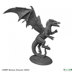 77687 Amber Dragon from Reaper Miniatures Dark Heaven Legends Bones range sculpted by Sandra Garrity. Add this awesome classic dragon in an upright about to fly pose to your tabletop RPG and give your players a challenge.  