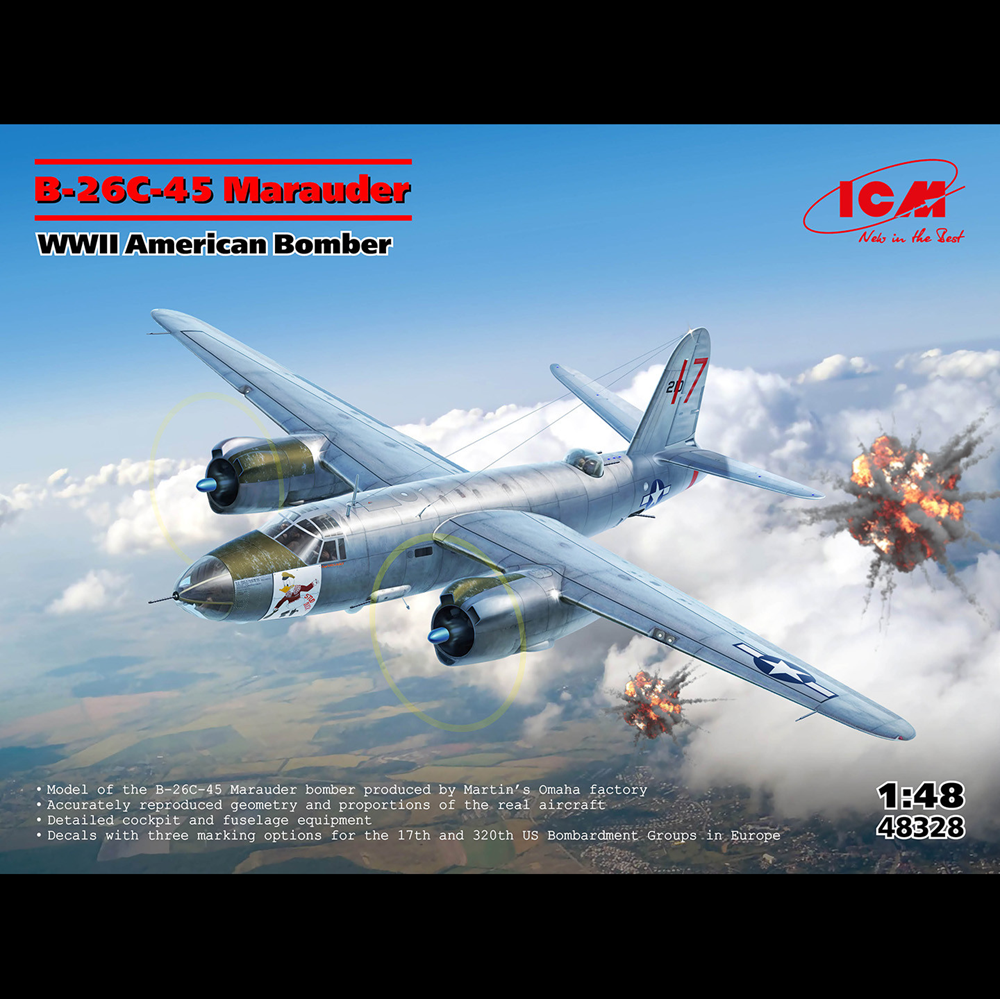 ICM B-26C-45 Marauder- 1:48 Scale WWII American Bomber Model Kit