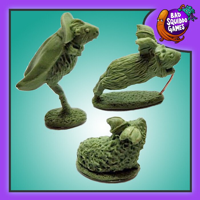 Bad Squiddo Games Vampeegs Vampire Guinea Pigs. A set of three single sculpt metal miniatures representing vampire peegs for your RPGs, tabletop gaming and more.