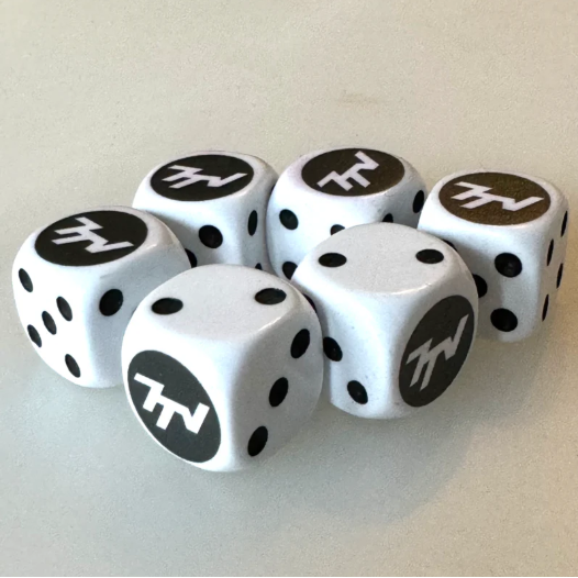 7TV Dice. A set of six white 16m...