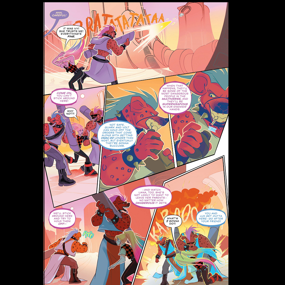 Harley Quinn #36 from DC comics with variant cover art A, by Tini Howard and Alexis Quasarano with art by Sweeney Boo and Steve Beach. Save, salad or death part one. Fighting for her life against Brother Eye and his dang O.M.A.C.s