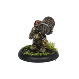 Pech Brewer by Oakbound Studio. A lead pewter miniatures of a gnome carrying a beer keg over one shoulder