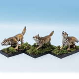 Wolves by Oakbound Studio. A pack of three lead pewter miniatures of wolves in various poses