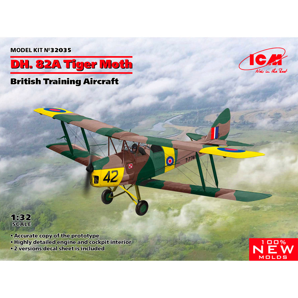 ICM DH. 82A Tiger Moth British Training Aircraft Scale Model