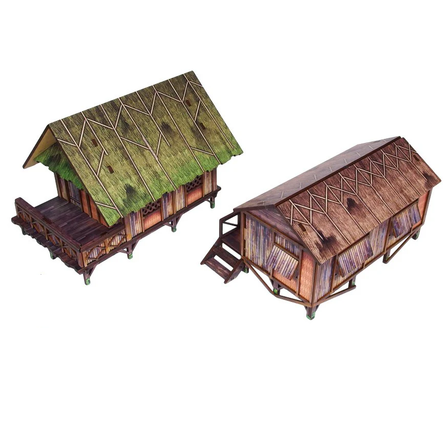 WW2 Pacific Jungle Huts - Pre Painted 28mm Bolt Action Scenery Buildings
