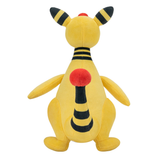 A 12" Ampharos Pokémon plush making a great gift for a fan of the electric, light Pokémon. A yellow Pokémon with black banding and red head and tail detail.
