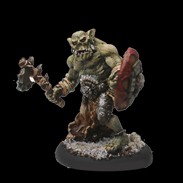 Stallu Redcap number 2 by Oakbound Studio. A multi part lead pewter miniature of a redcap warrior holding a shield and an axe