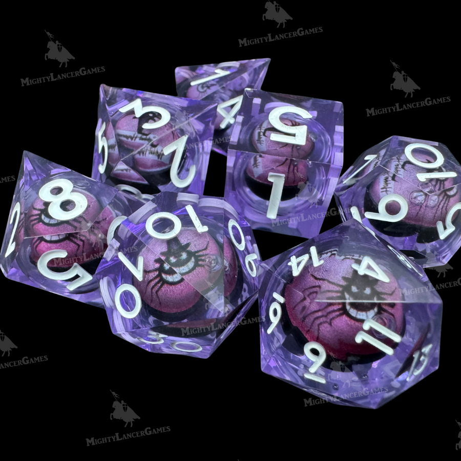 Spider Wearing a Hat Purple Liquid Core Dice Set