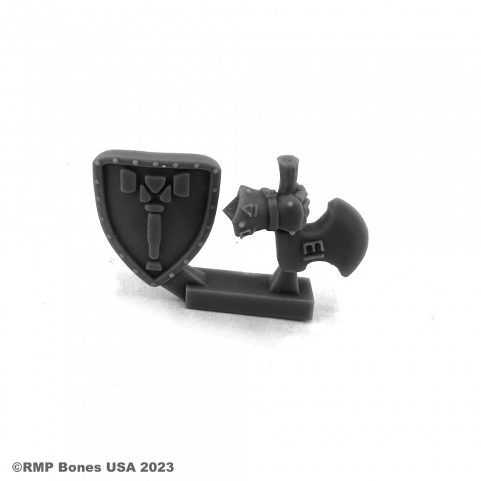 07109 Hagar Dwarf Fighter sculpted by Werner Klocke from the Reaper Miniatures Bones USA Dungeon Dwellers range. A Dwarf RPG miniature which comes with optional axe or shield for the left hand giving you the choice making a great player character or NPC for your tabletop games.