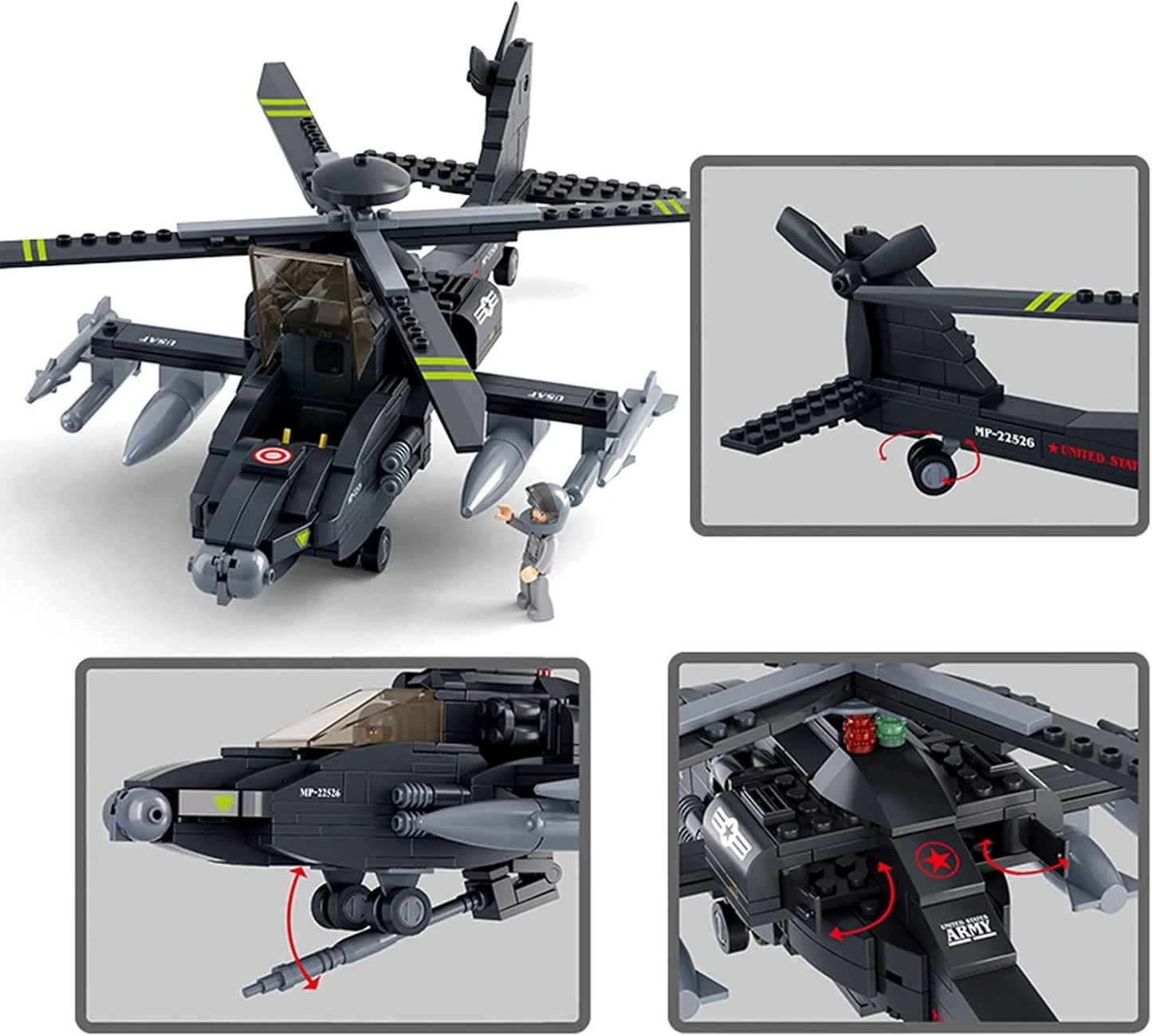 Sluban AH-64 Apache Helicopter - Army Building Brick Kit