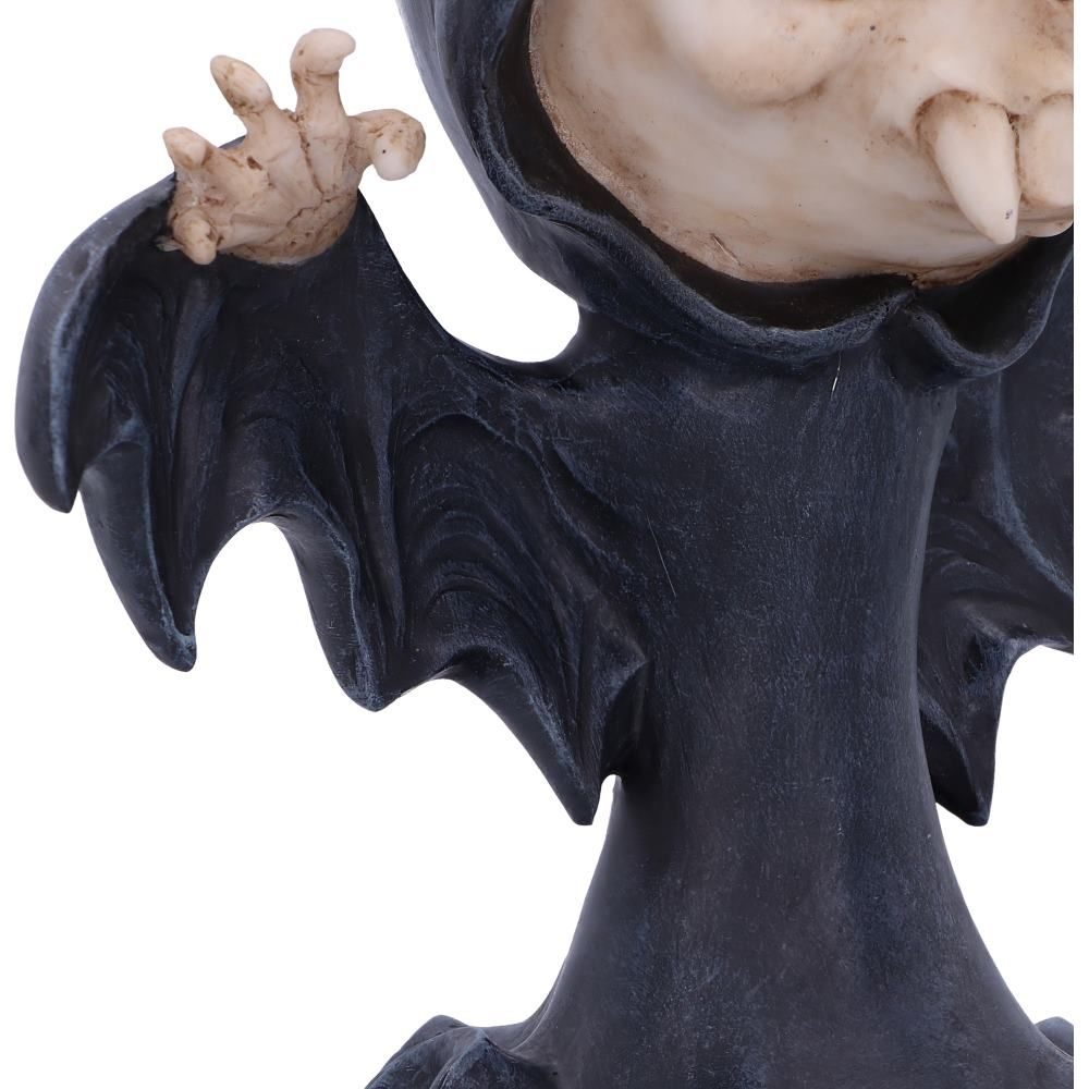 Vamp Bat Reaper Figurine from Nemesis Now. a skeleton bat with its arms up and wearing a black cloak