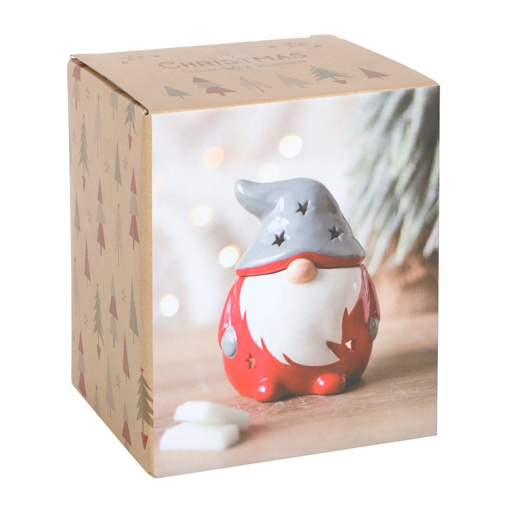 Red & Grey Gonk Oil Burner. A beautiful Christmas Gonk/ Gnome to help bring festive fragrance to your home, compatible with both fragrance oils and wax melts.