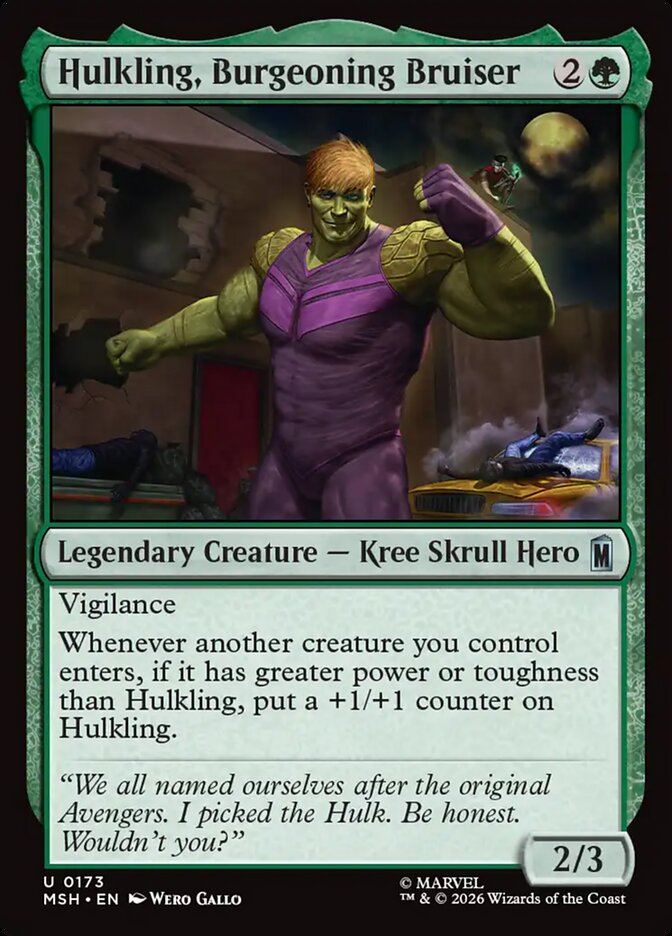 Marvel Superheroes Hulkling, Burgeoning Bruiser Card Front