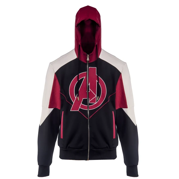 Black Avengers hoodie with appliquéd Avengers logo, interwoven panel details and zip front
