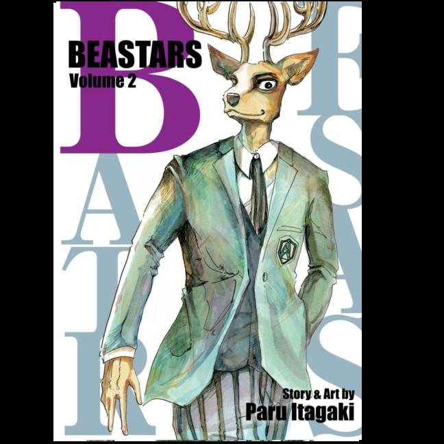 BEASTARS, Vol. 2 – Animal Society Manga by Paru Itagaki. Book cover of 'Beastars Volume 2' with a character in a suit and deer head design.
