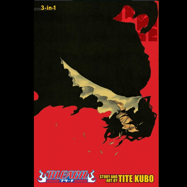 Bleach Tite Kubo 3-in-1 manga volume cover art featuring a bold red and black design with a central cream-colored blade-like shape and the Bleach logo at the bottom. Bleach 3 in 1 Edition Vol. 21 (61,62 & 63) - Paperback Manga by Tite Kubo