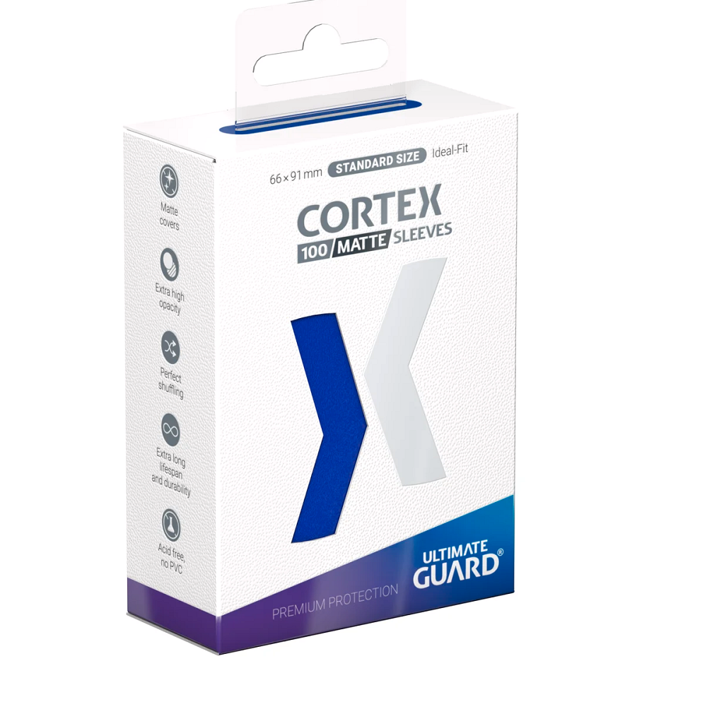 Box of Cortex matte sleeves by Ultimate Guard on a white background