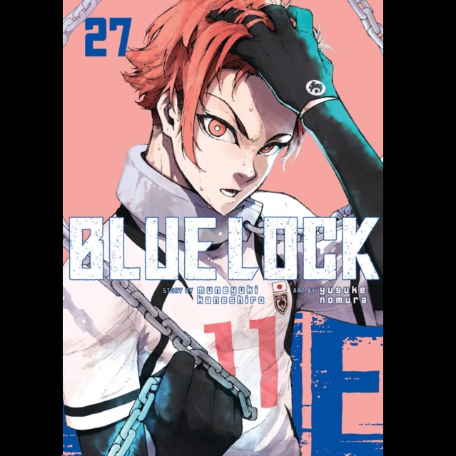 Blue Lock Volume 27 paperback football manga by Muneyuki Kaneshiro. character on the front with his hand in his hair