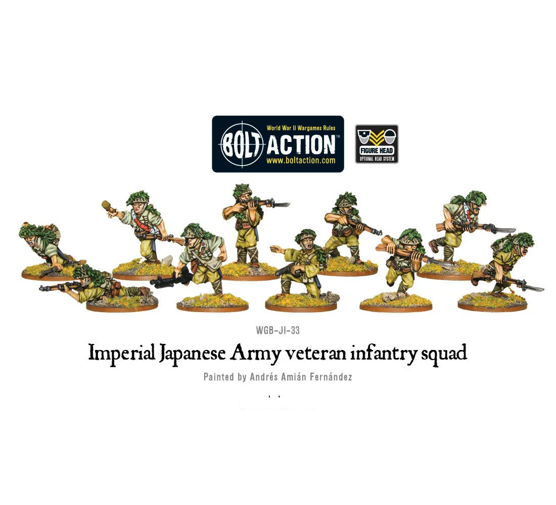 Bolt Action: Japanese Veteran Infantry Squad. Imperial Japanese Army veteran infantry squad with Bolt Action logo on a white background