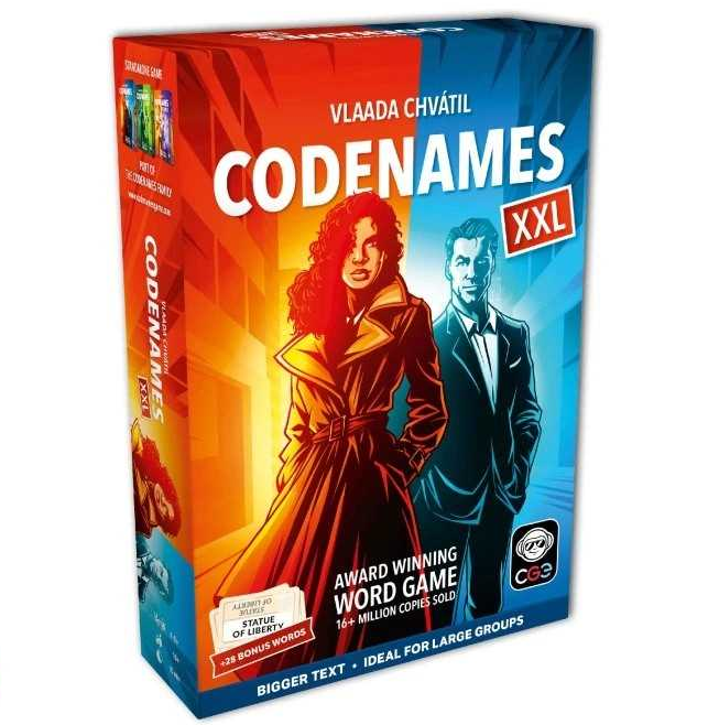 Codenames XXL party board game for 4-8 players. Updated edition with larger cards, new artwork, and revised word list for family and social game nights.