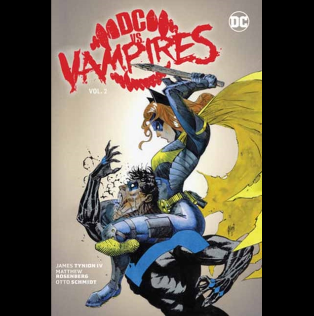 Cover of DC vs. Vampires Vol. 2, a 160-page graphic novel showcasing humanity's resistance against a vampire empire led by iconic DC heroes.