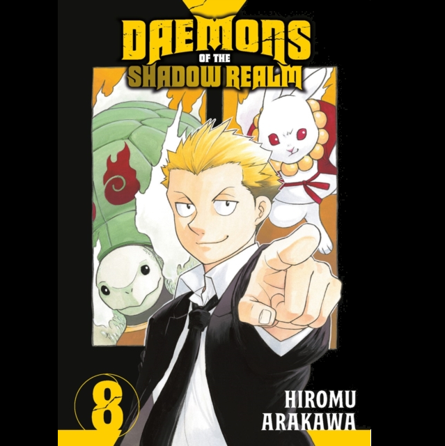 Manga book cover titled 'Daemons of the Shadow Realm' with a character pointing and two creatures on a black background. Daemons of the Shadow Realm Vol. 8