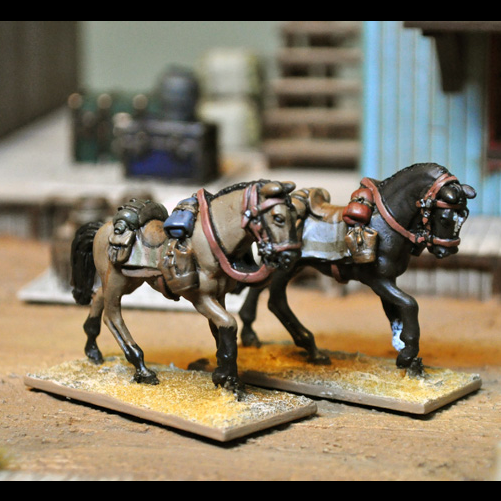 Dead Man’s Hand Riderless Horses by Artizan Designs. Set of three unpainted 28mm metal miniatures with saddles and equipment. Ideal for Wild West terrain.