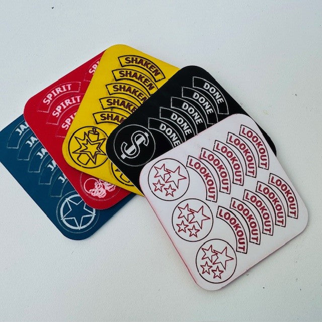 Dracula’s America tokens and markers set including lookout done shaken spirit and jam tokens