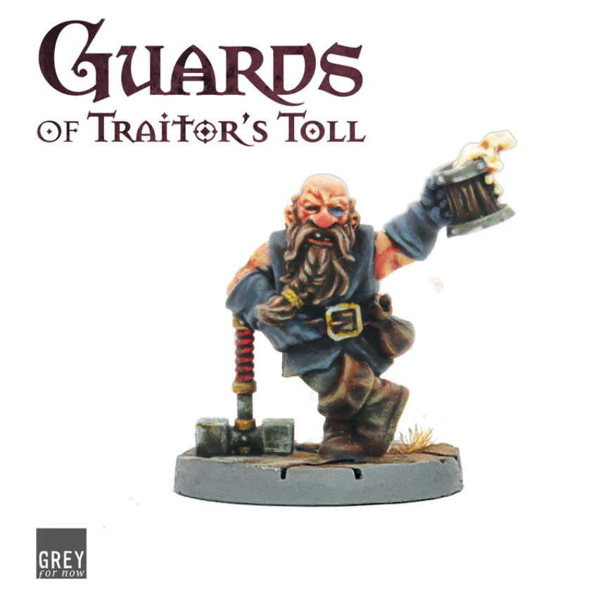 Drunken Dwarf Miniature from Guards of Traitor's Toll. Cast resin figure, 28mm scale, unpainted and unassembled. Ideal for tabletop gaming and painting.