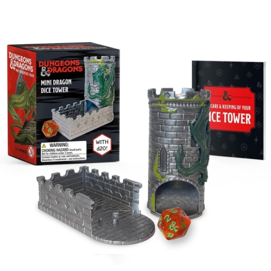 Dungeons & Dragons mini dragon dice tower with branded D20 and mini book official collectible