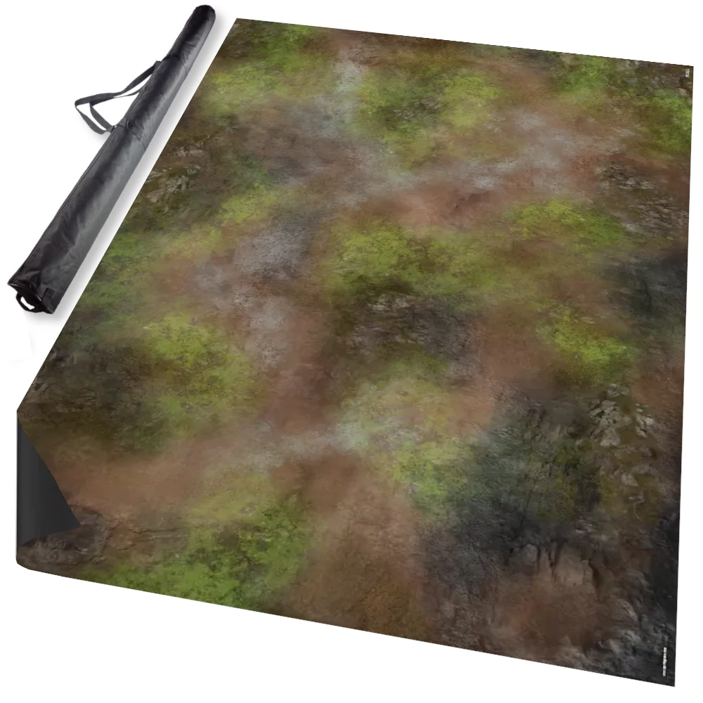 Fantastic Fantasy neoprene gaming mat, 6ft x 4ft, featuring a natural rock and scrub-themed design, perfect for sci-fi wargames like Warhammer 40k and Firefight, with durable material