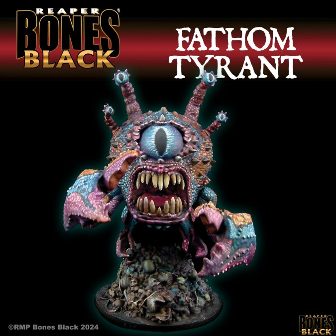 Unpainted Fathom Tyrant miniature from Bones Black Deluxe Boxed Set. Features a monstrous creature with detailed features. Requires assembly and painting